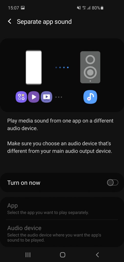 seperate app sound